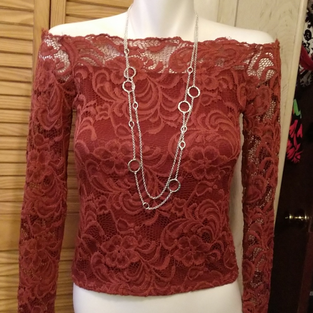 Maroon floral design laced top